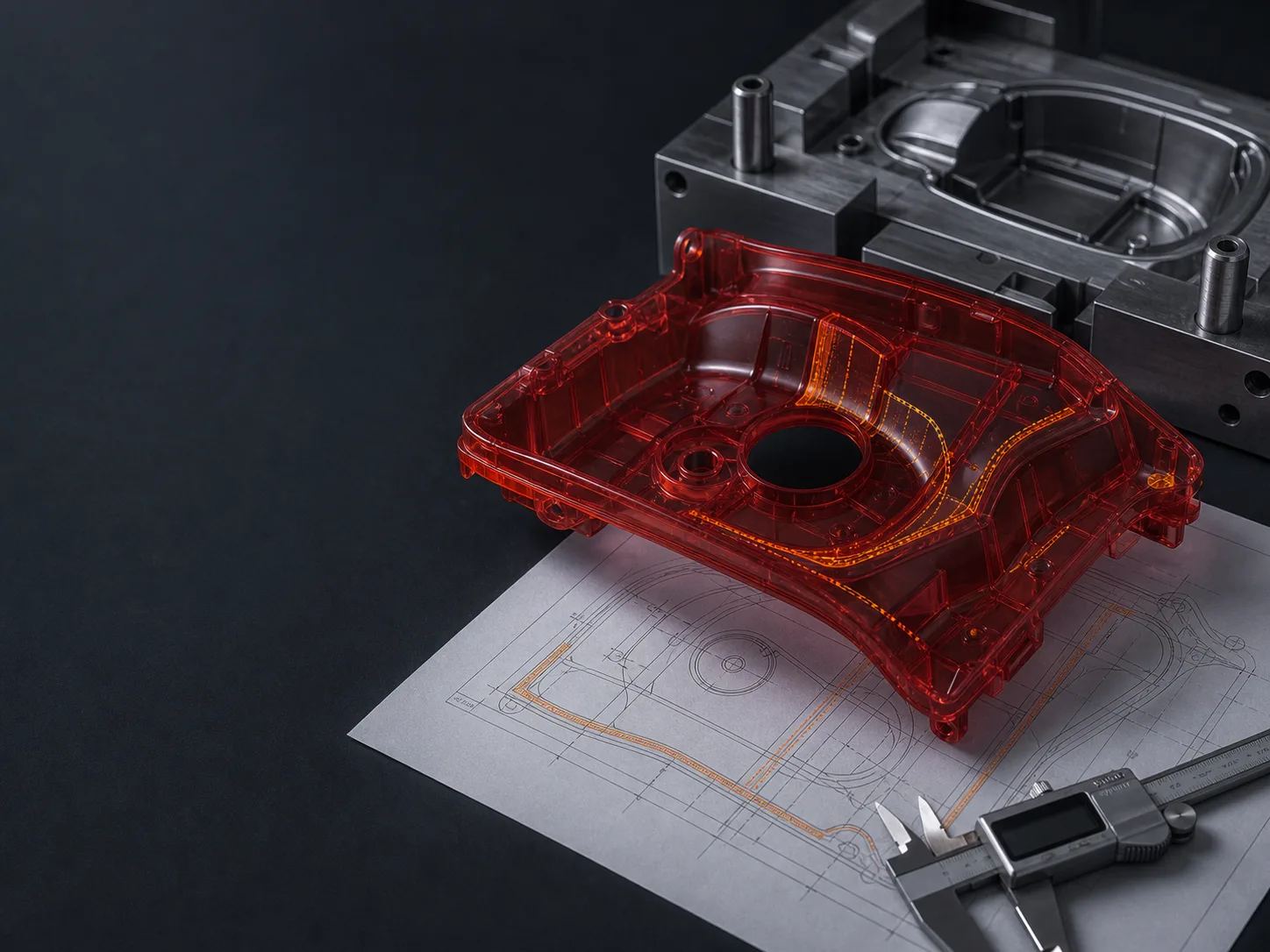 Representative mold-flow visualization over injection mold geometry